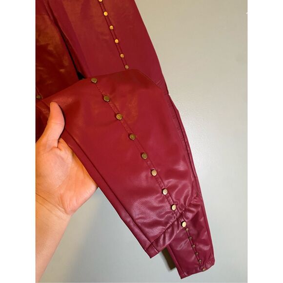Boutique Red Maroon Studed Tie Closure Zip PocketsPunk Rock Skinny Pants XL - Picture 4 of 6